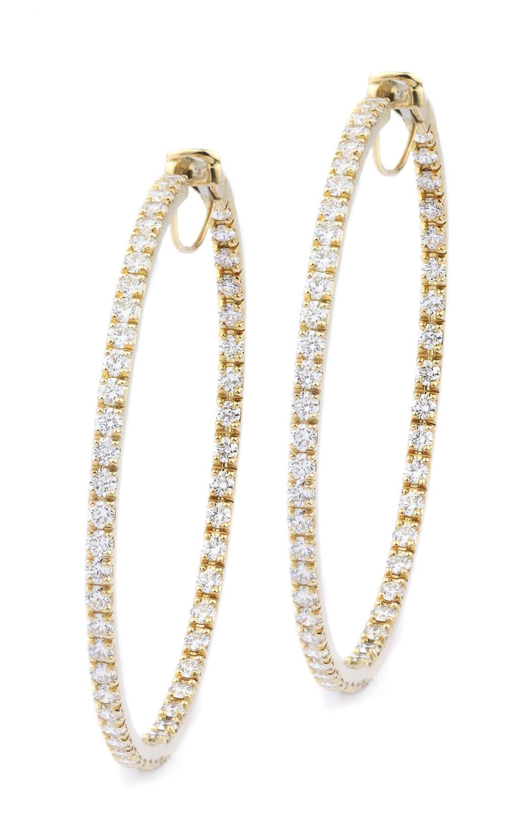 18k Yellow Gold Diamond Large Hoop Earrings