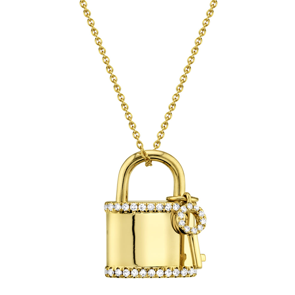 Diamond Lock & Key Pendant Yellow Gold