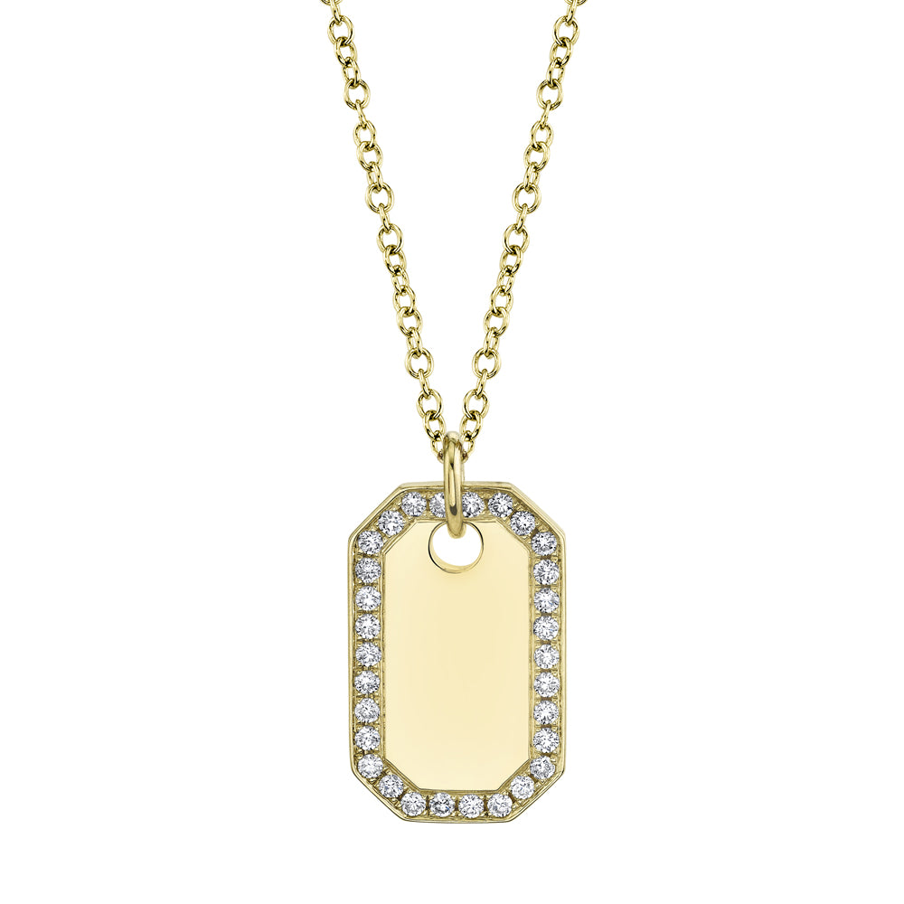 14K Yellow Gold and Diamond Dog Tag Necklace