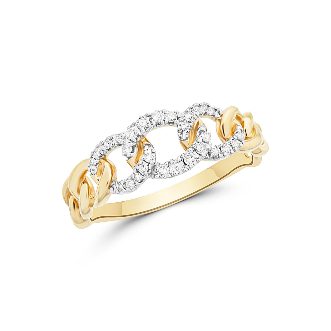 14k Yellow Gold Diamond Cuban Style Ring