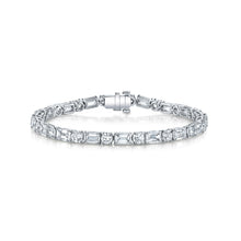 Load image into Gallery viewer, Platinum White Diamond Emerald Alternating Round Bracelet