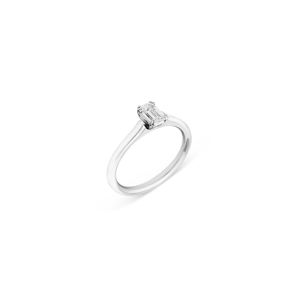 14K White Gold Emerald Diamond Solitaire Ring