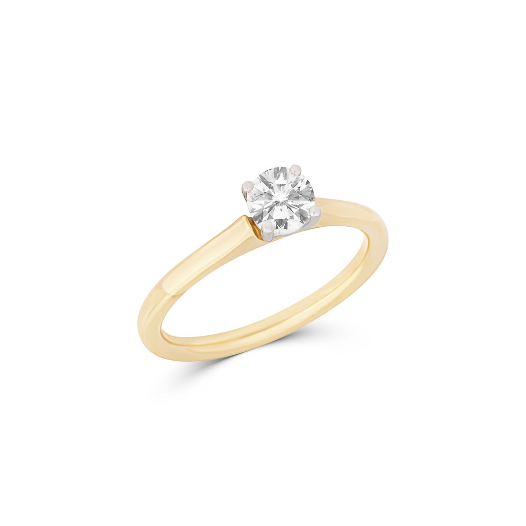 14K Yellow Gold and White Gold Round Diamond Solitaire Ring