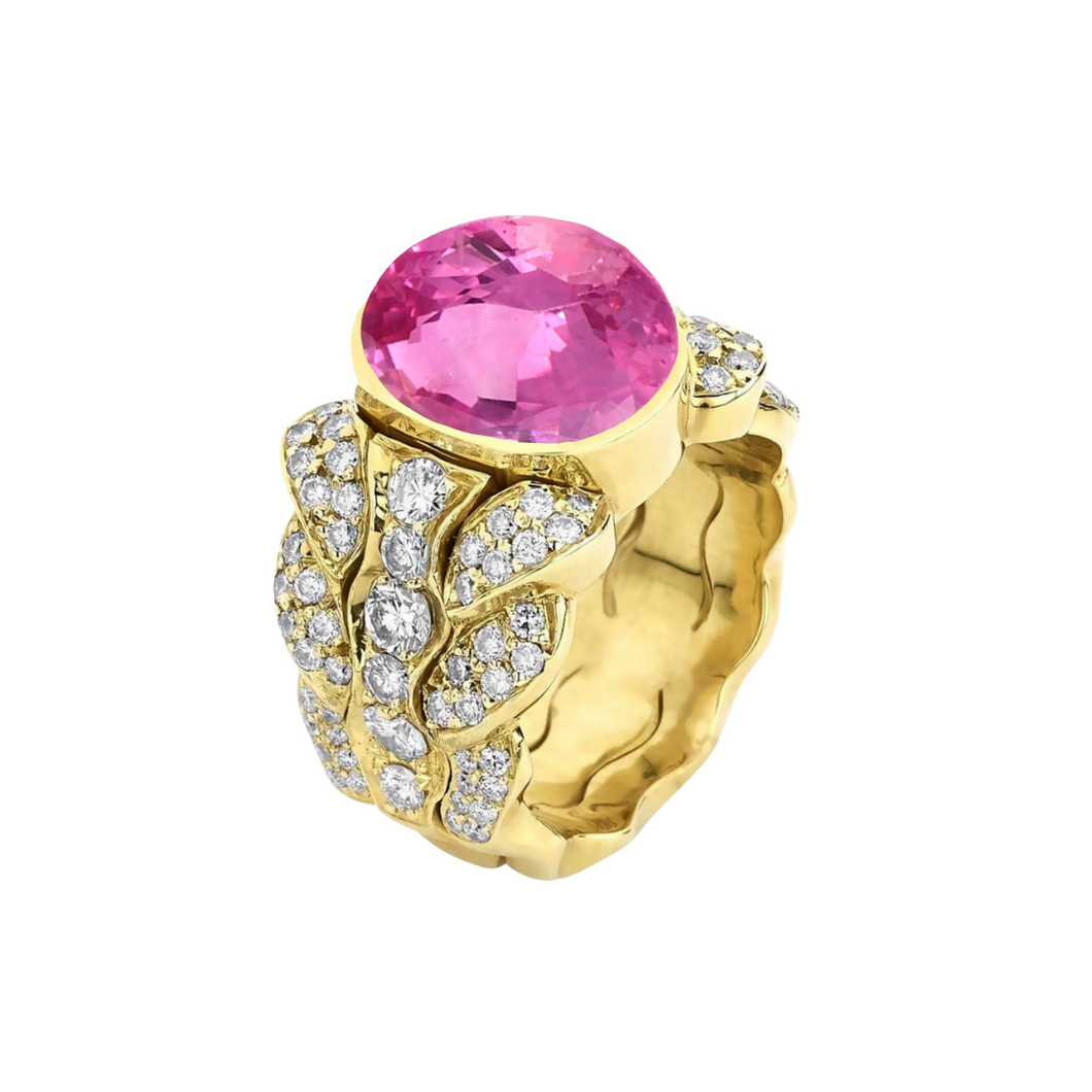 18k Yellow Gold Pink Sapphire Diamond Ring