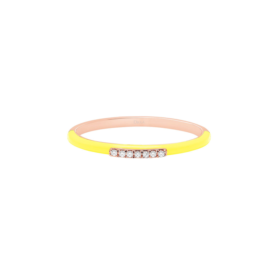 14K Rose Gold Neon Yellow Enamel Diamond Band Ring