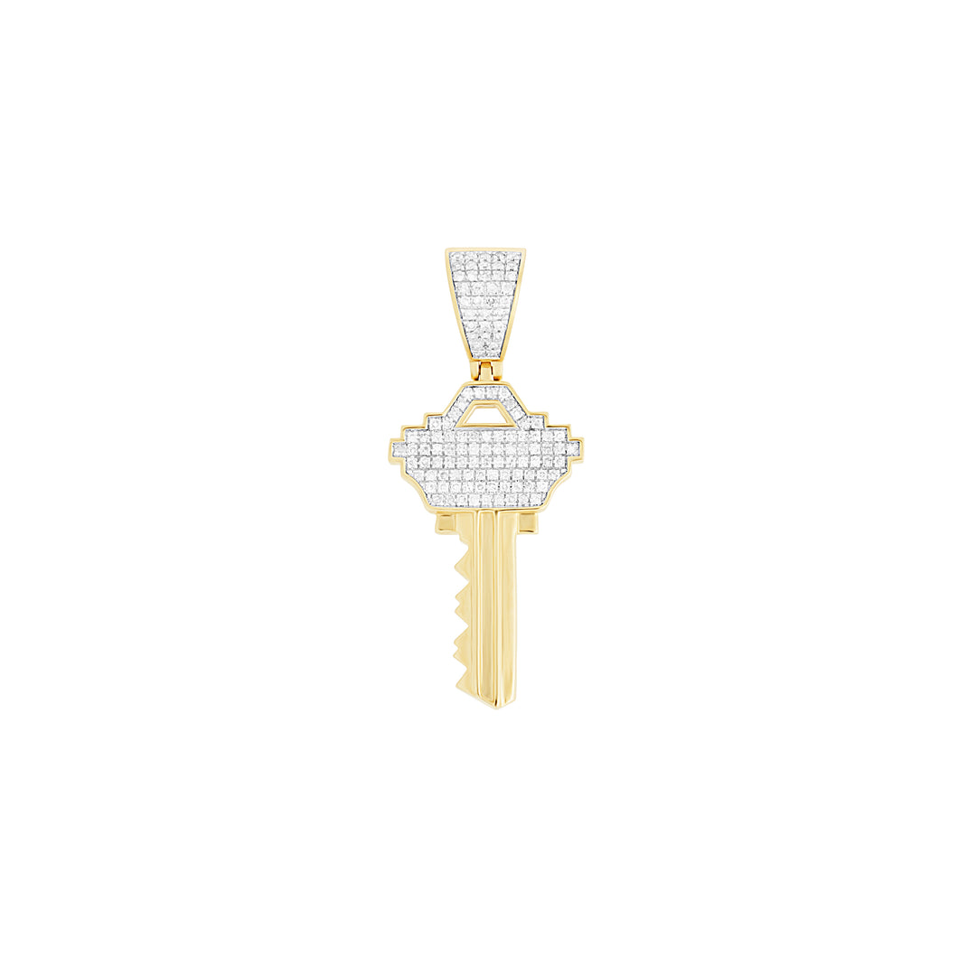14k Yellow Gold Diamond Key Charm Pendant