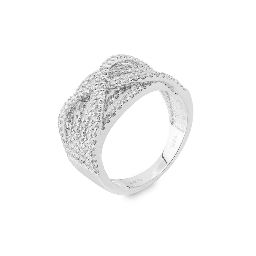 14K White Gold Diamond Stackable Criss Cross Ring