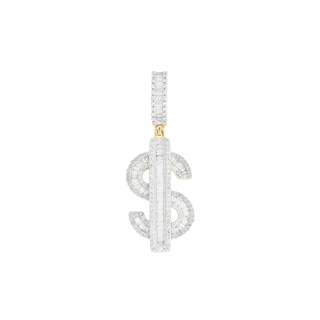 14K Yellow Gold Diamond Hip Hop Dollar Sign Charm Pendant