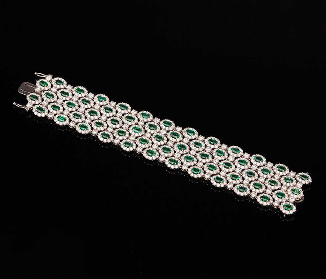 18K White Gold Diamond Emerald Bracelet