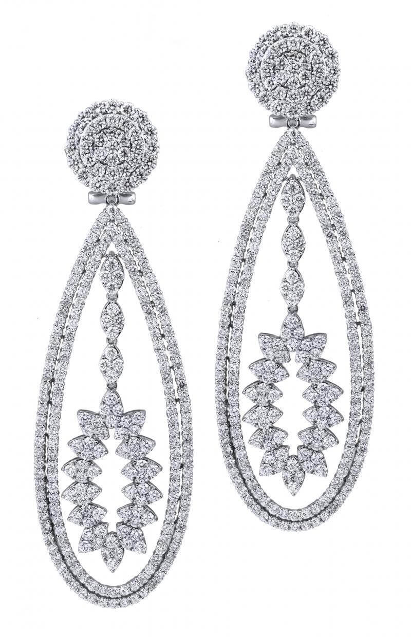 18K White Gold Round Brilliant Cut Diamond Drop Earrings