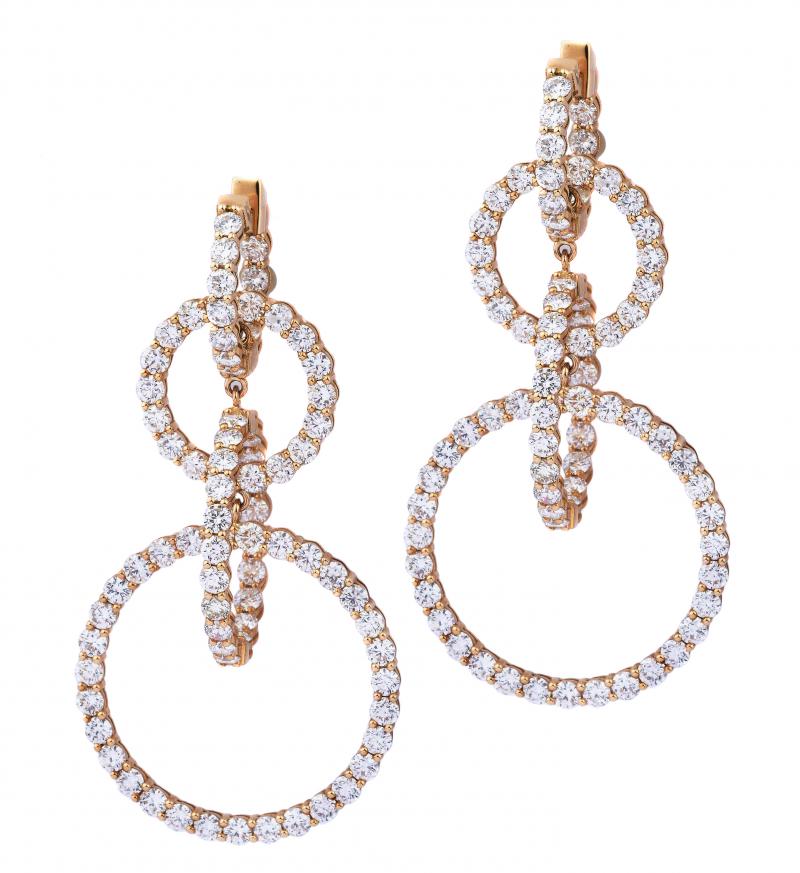 18k Rose Gold Diamond Triple Loop Earrings