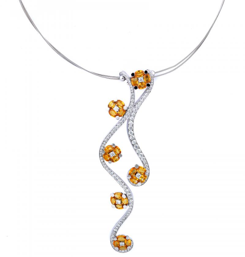 18k White Gold Diamond Yellow Sapphire Necklace
