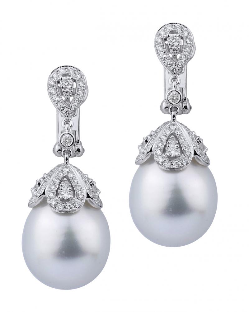 18k White Gold Diamond Pearl Earrings