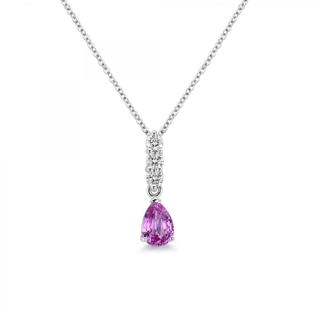 18k White Gold Diamond Pink Sapphire Necklace