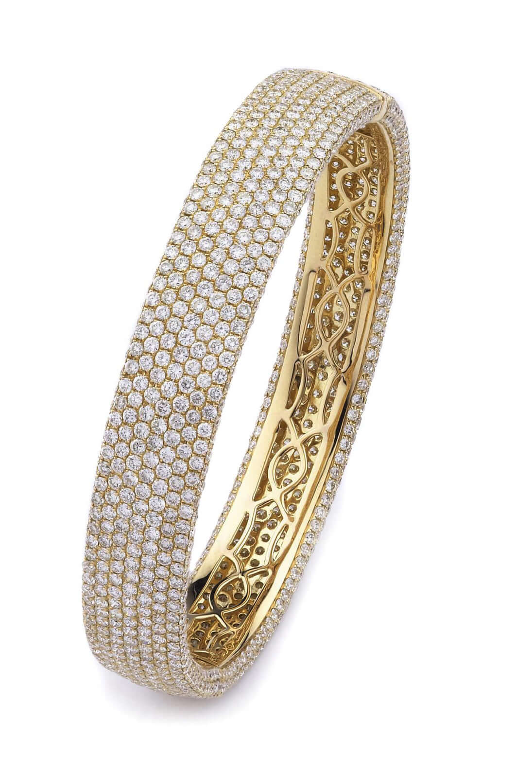 18K Yellow Gold Round Brilliant Cut Diamond Bangle Bracelet