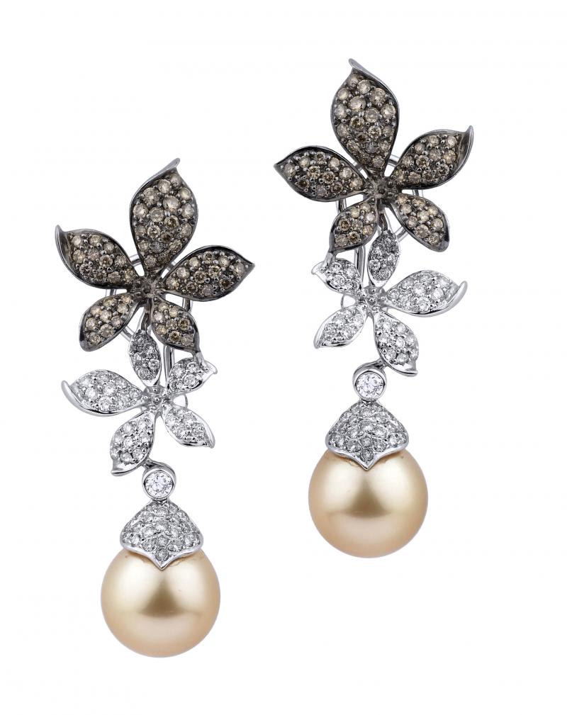 18k White Gold Pearl Diamond Earrings