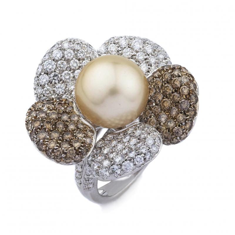 18k White Gold Brown & Diamond Ring