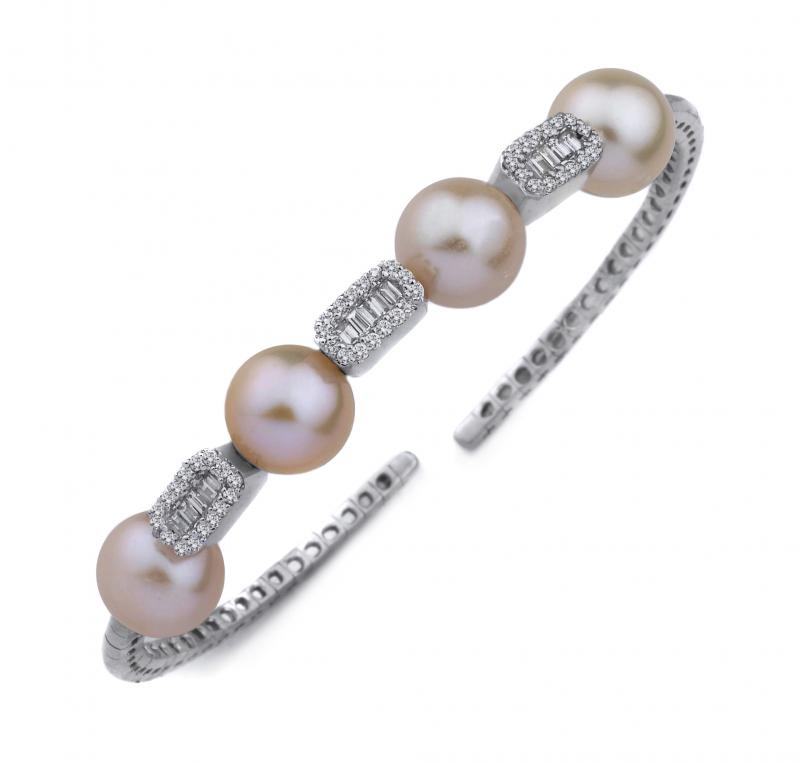 18k White Gold Diamond Pearl Bracelet