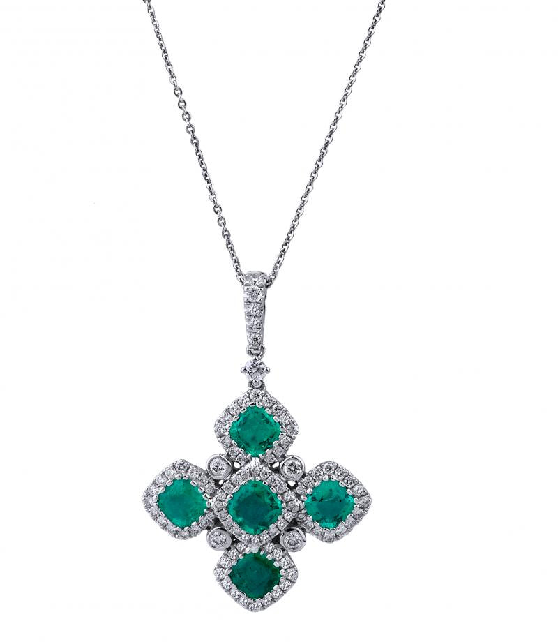 18k White Gold Diamond Emerald Necklace