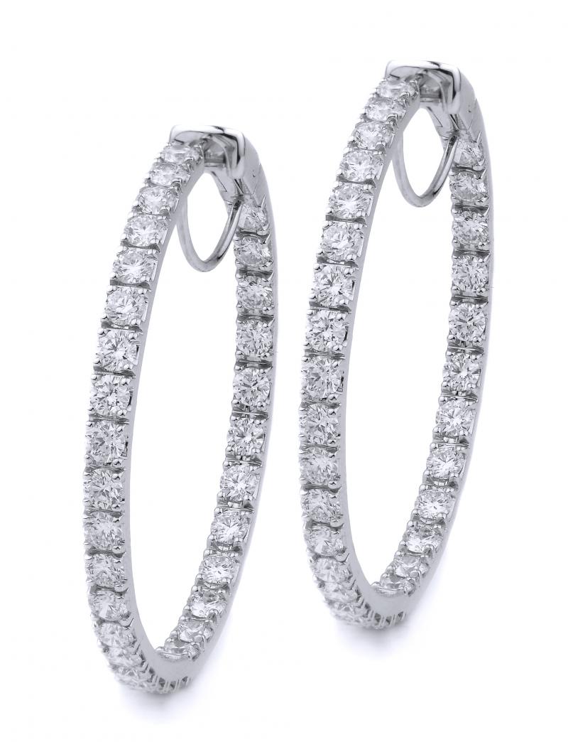 18k White Gold Round Cut Diamond Loop Earrings