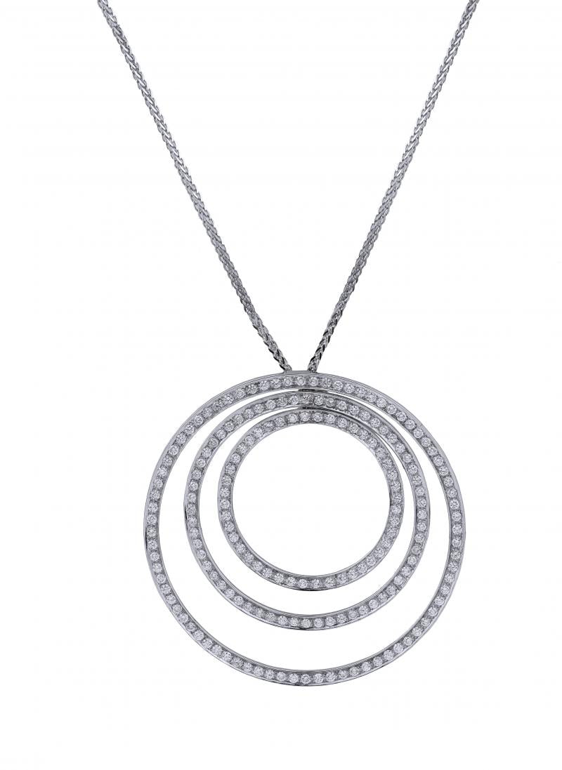 18k White Gold Diamond 3 Circle Necklace
