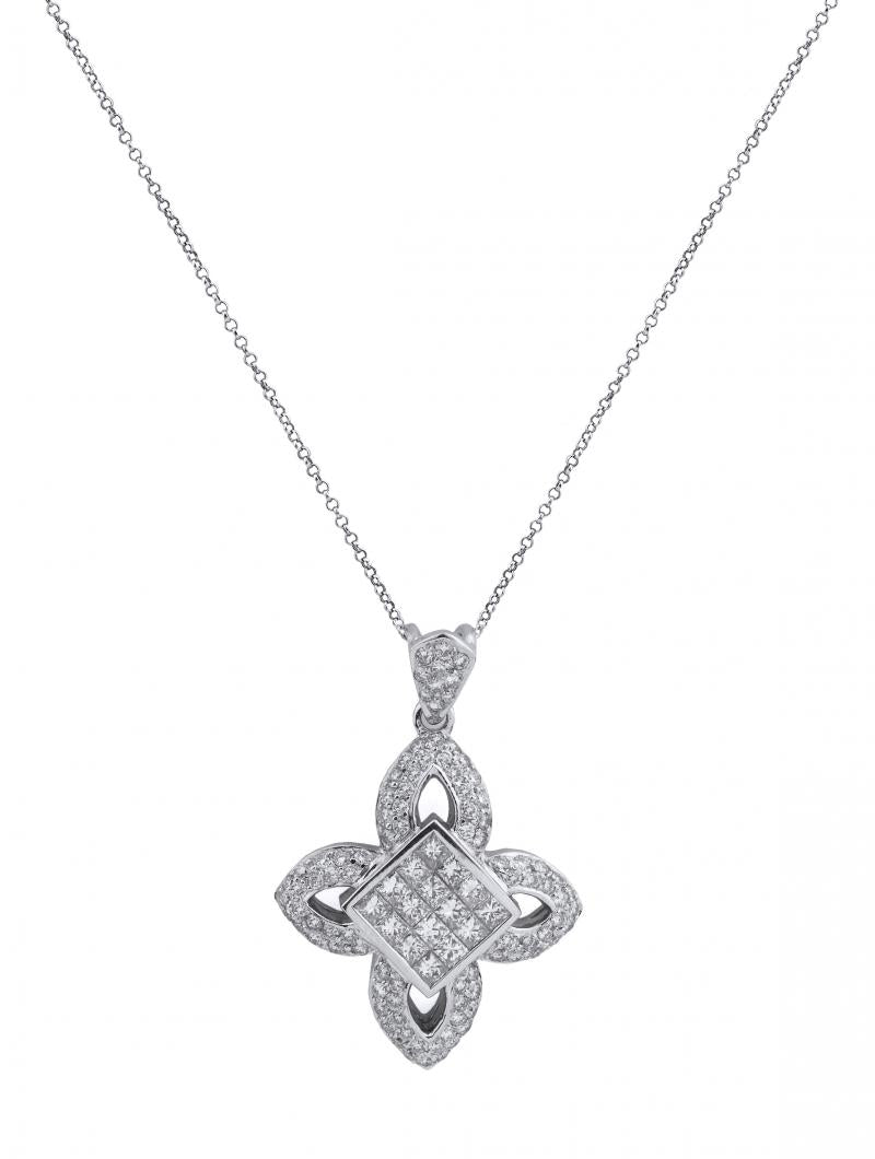 18k White Gold Diamond Celtic Cross Necklace