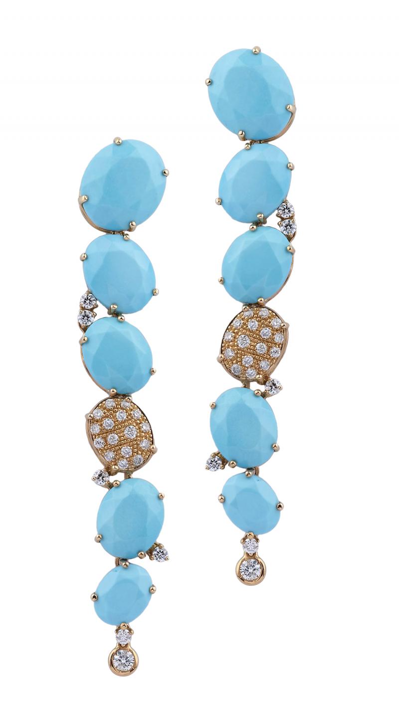 18k Yellow Gold Diamond Turquoise Earrings