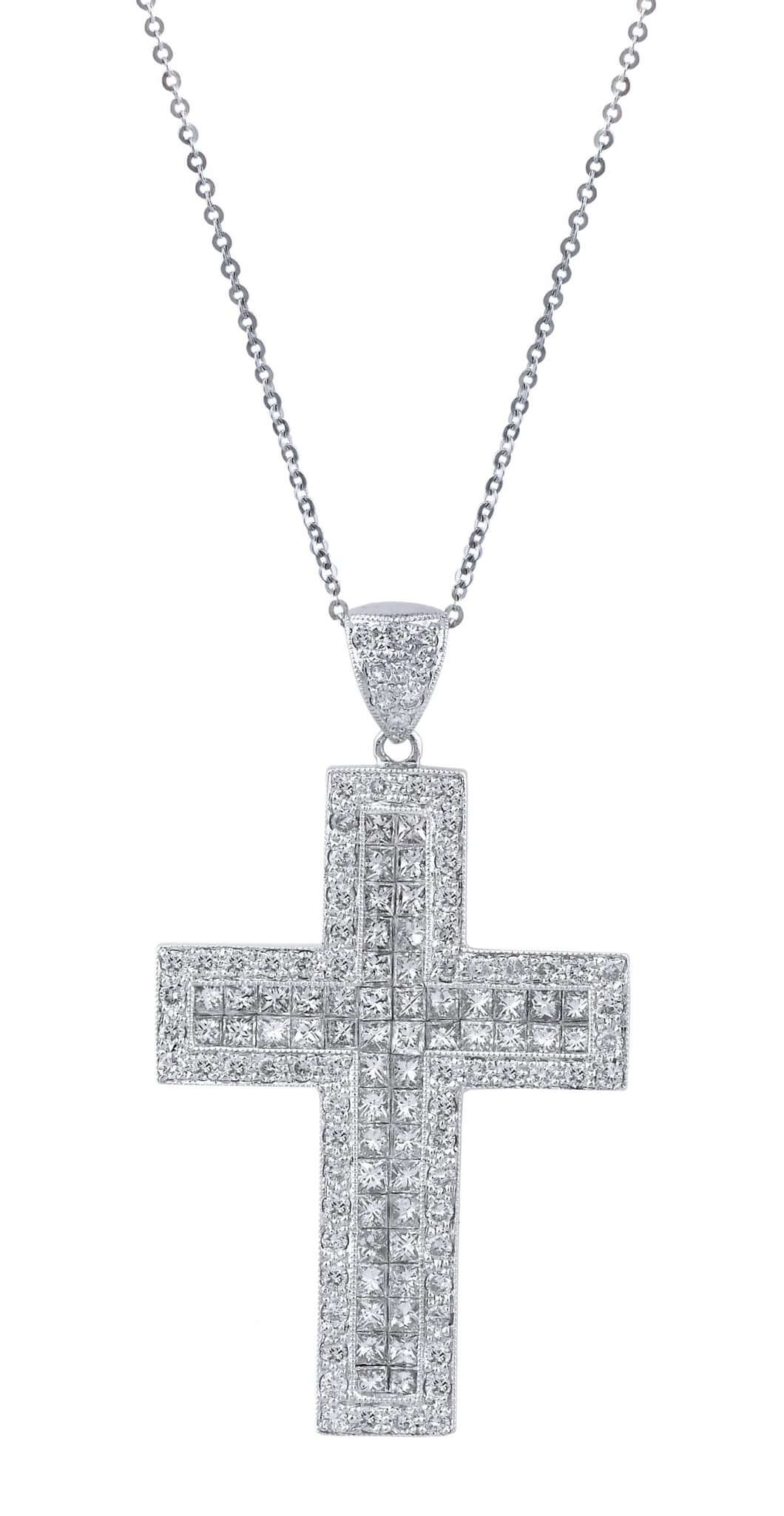 18KW Diamond Cross Necklace Diamond: 3.27ct (50 PC + 62RD) 8.5 grams