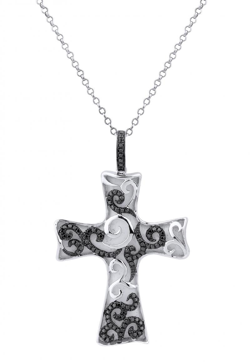 18k White Gold Black Diamond Cross Necklace