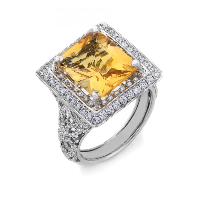 18k White Gold Diamond Citrine Ring