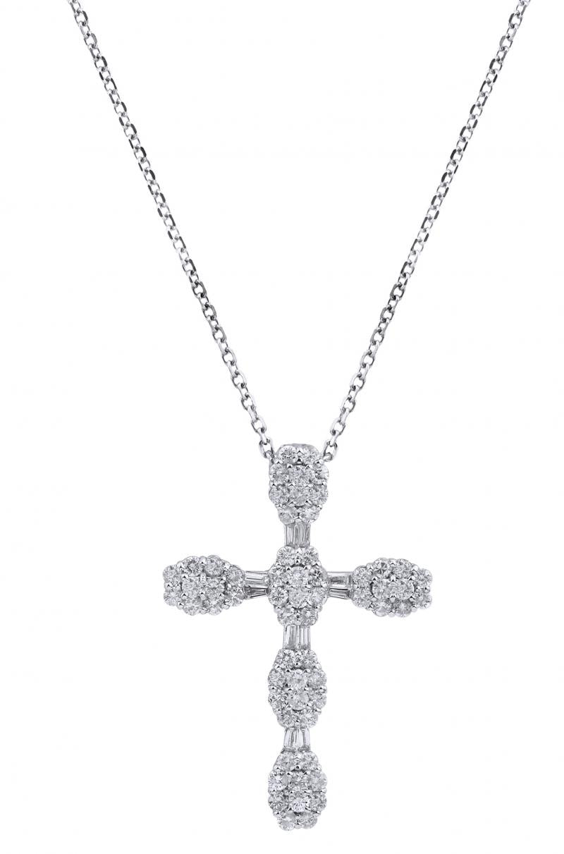 18k White Gold Diamond Cross Chain Necklace