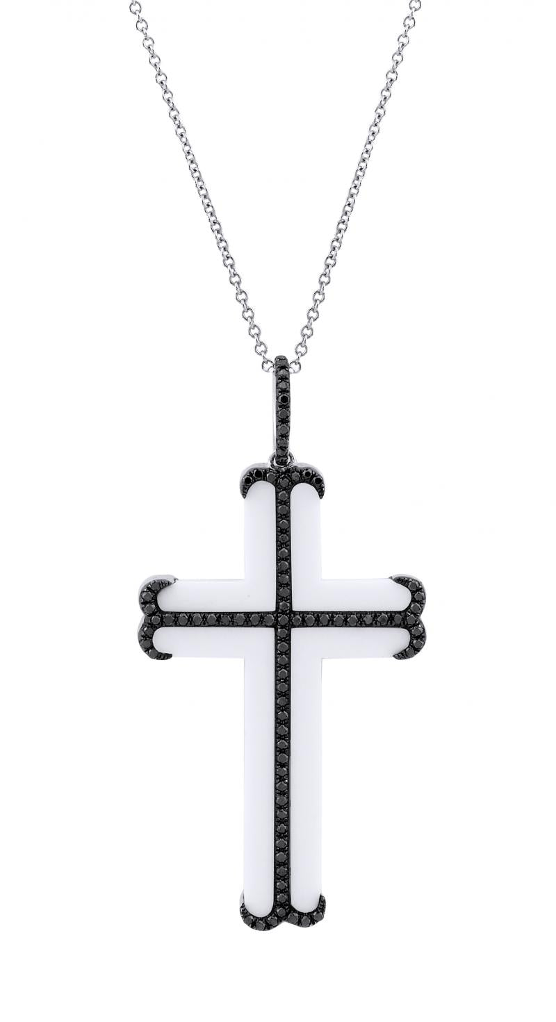 18k White Gold Black Diamond Cross Necklace