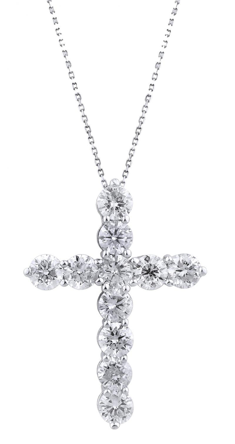 18k White Gold Brilliant Cut 3 Carat Diamond Cross Necklace