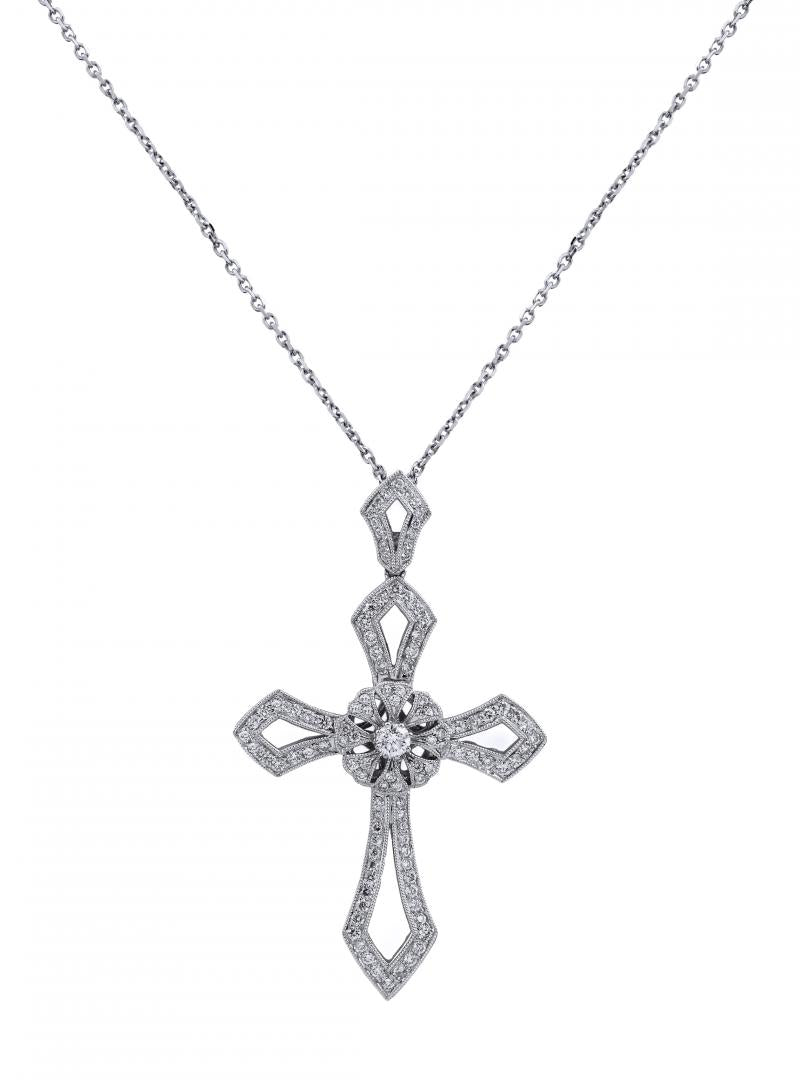 18k White Gold Diamonds Cross Necklace