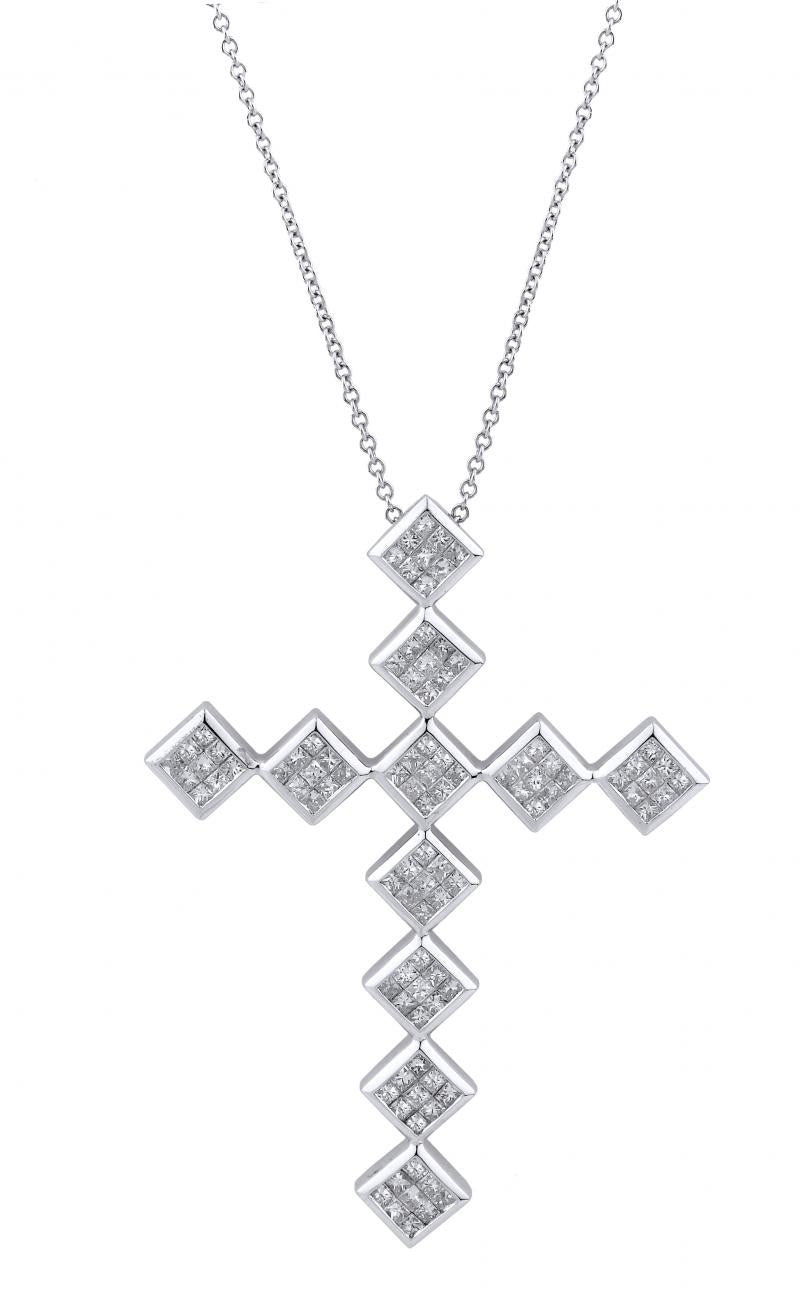 18k White Gold Princess Diamond Cross Necklace