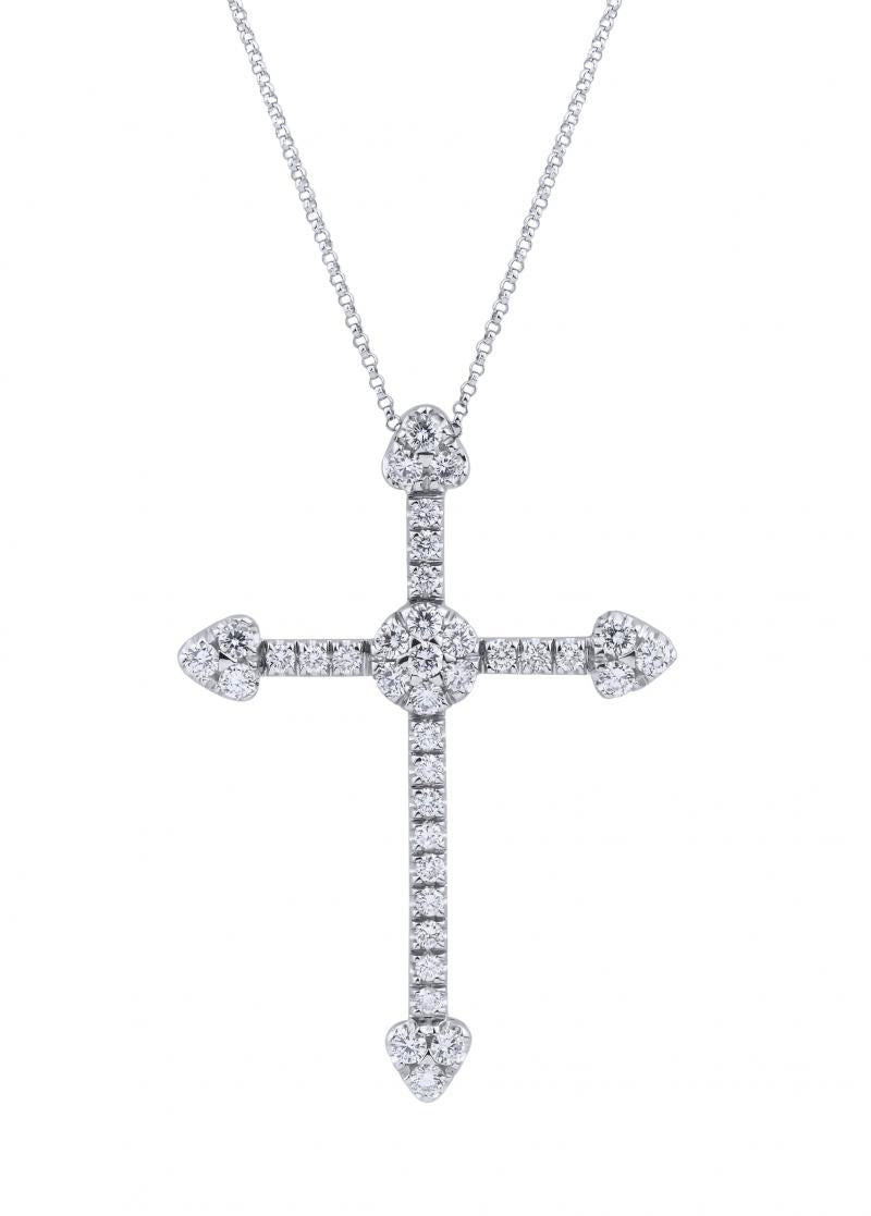 18k White Gold 1.5 Carat Diamond Cross Necklace