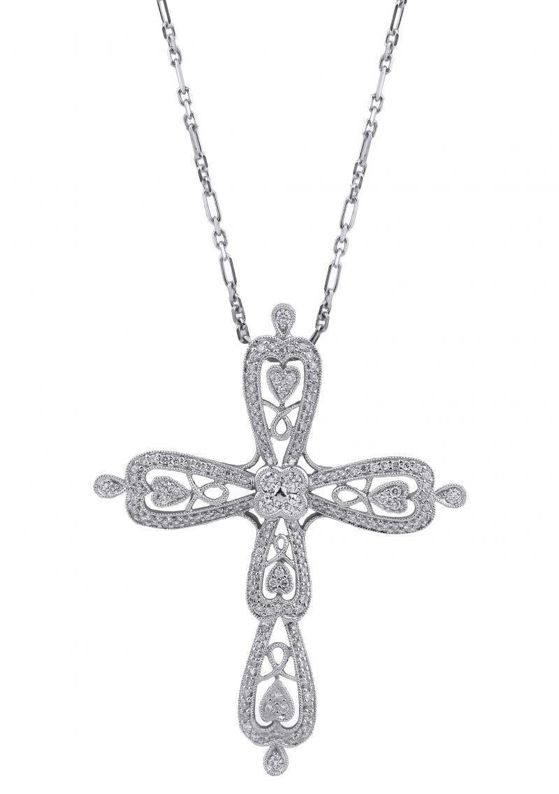 18k White Gold Brilliant Diamond Cross Necklace