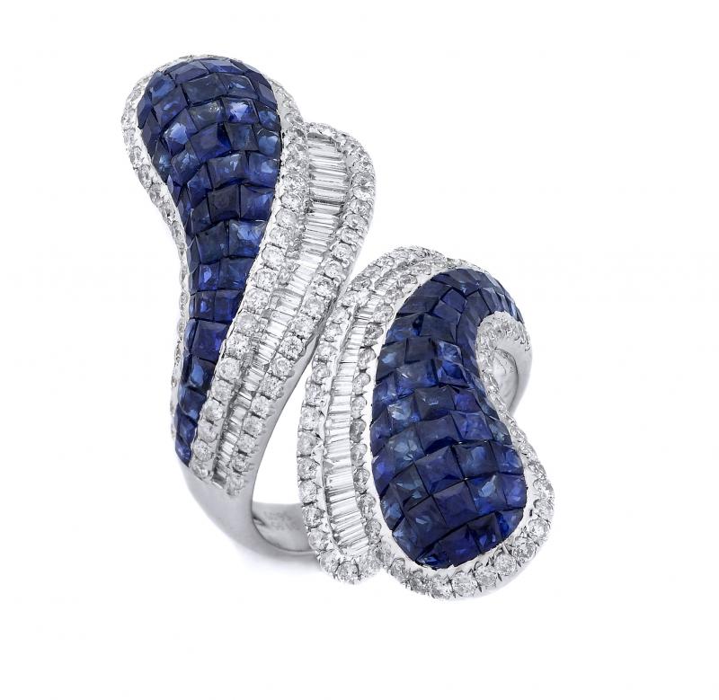 18k White Gold Diamond Blue Sapphire Teardrop Ring