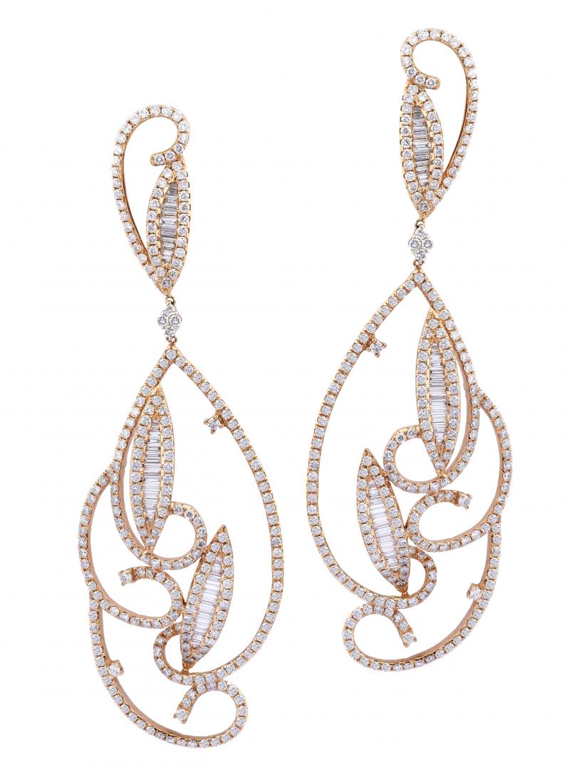 18k Rose Gold Diamond Swirl Drop Earrings