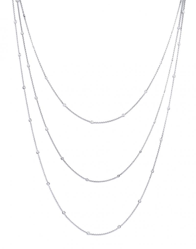 18k White Gold Diamond Triple String Necklace