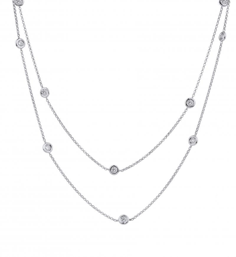 18k White Gold Round Diamond Dot Necklace