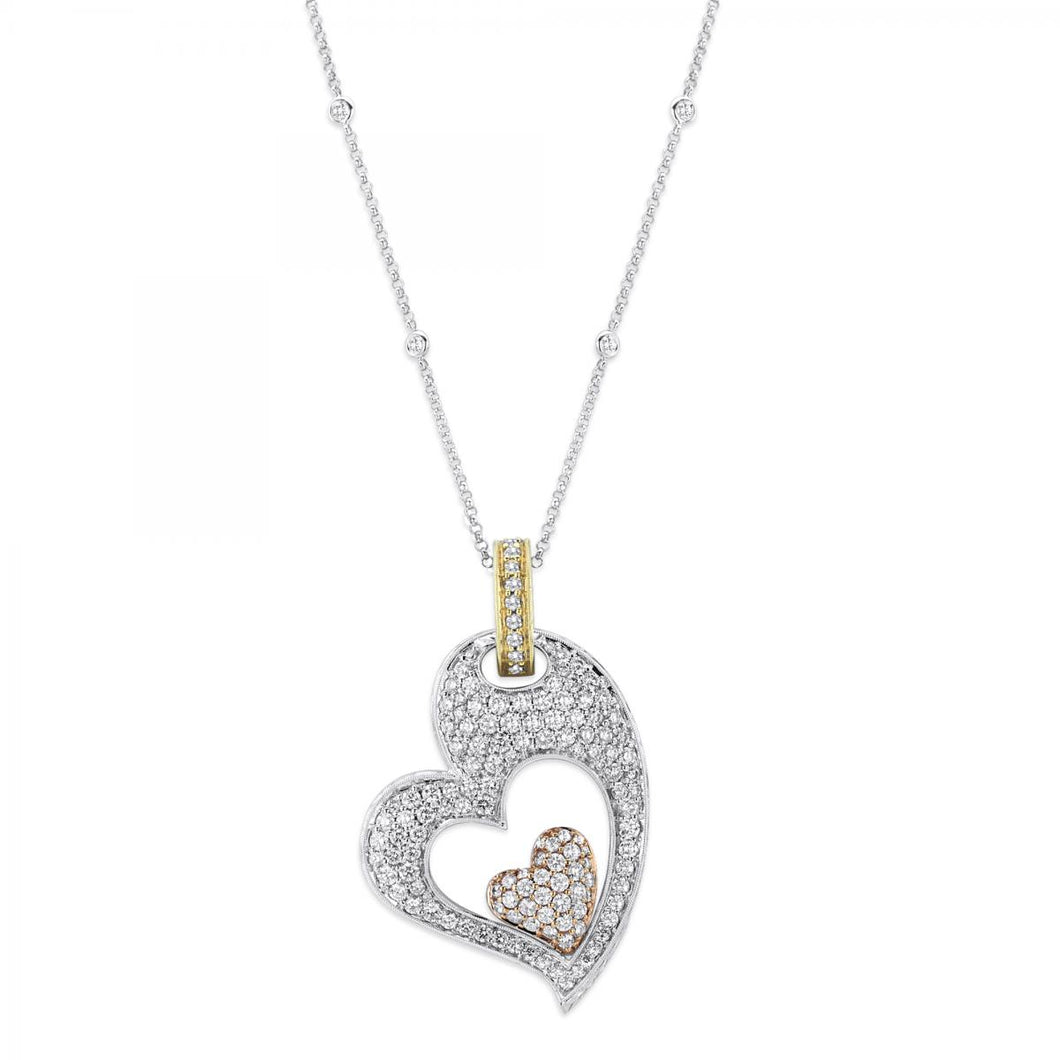 18k White Gold Round Brilliant Cut Diamond Heart Necklace