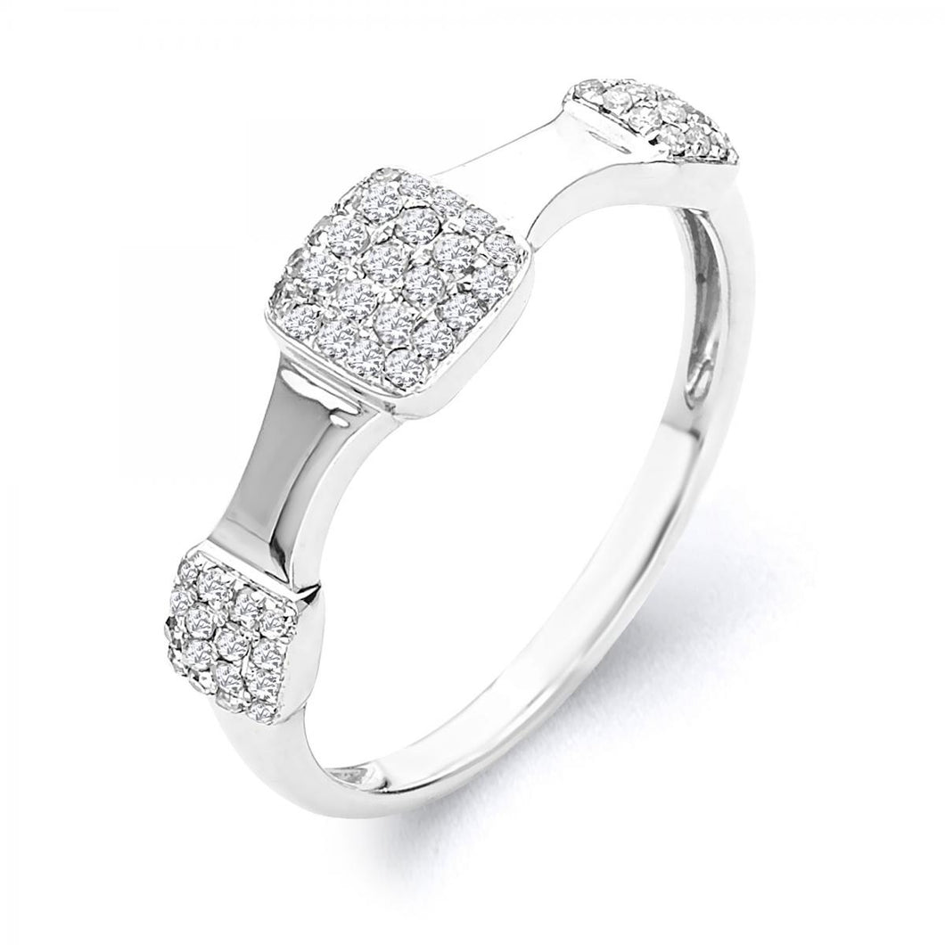 14k White Gold Diamond 3 Square Ring