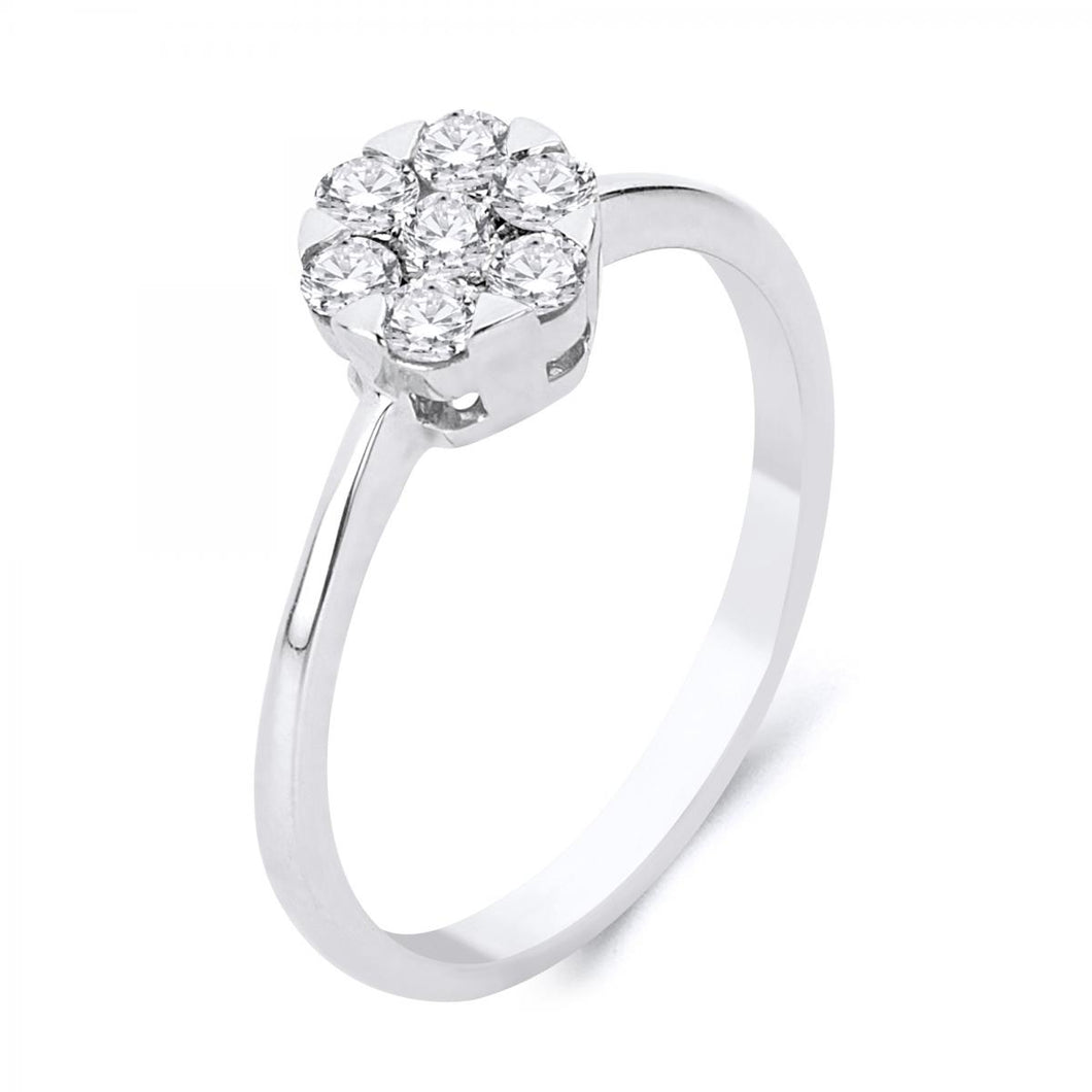 18k White Gold Brilliant Cut Diamond Flower Ring