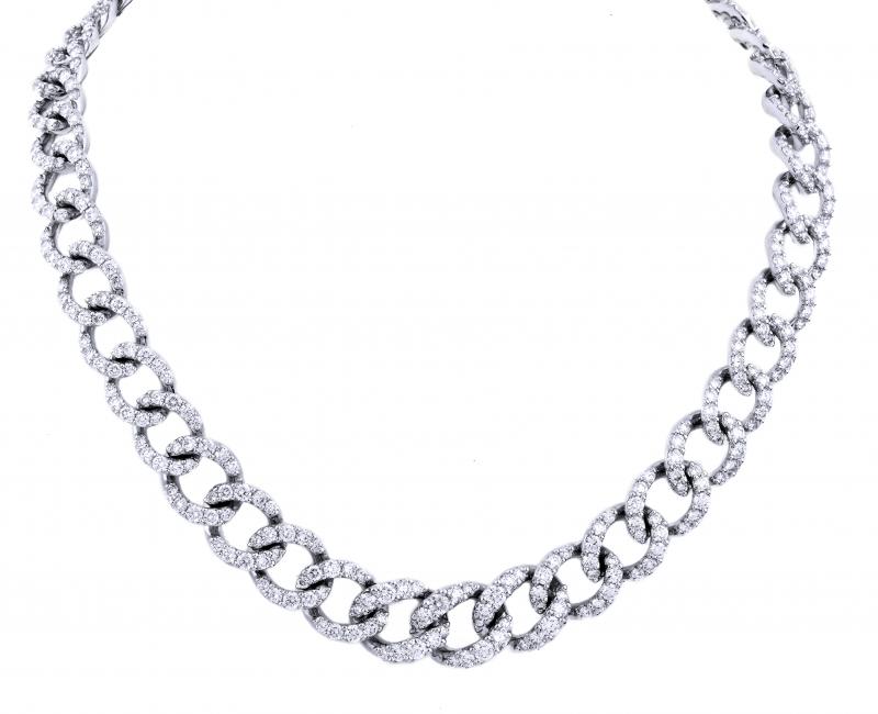 18k White Gold Diamond Link Chain Necklace
