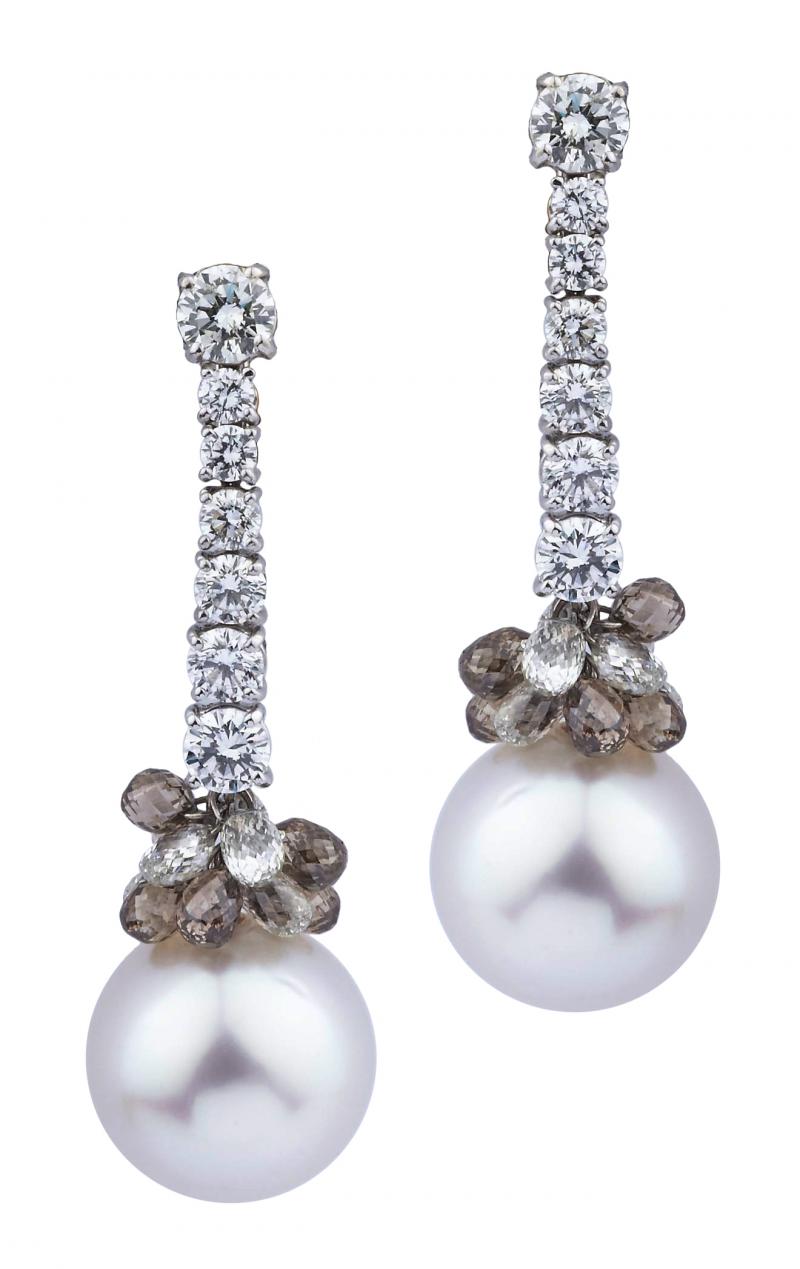 18k White Gold South Sea Pearl Diamond Earrings