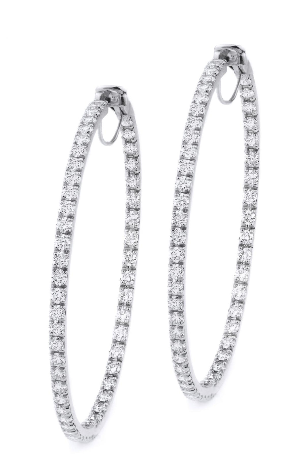 18k White Gold Round Cut Diamond Hoop Earrings
