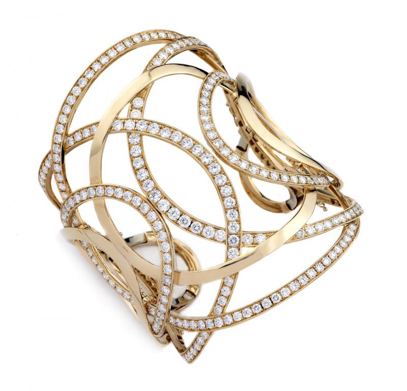 18k Yellow Gold Diamond Swirl Cuff Bracelet