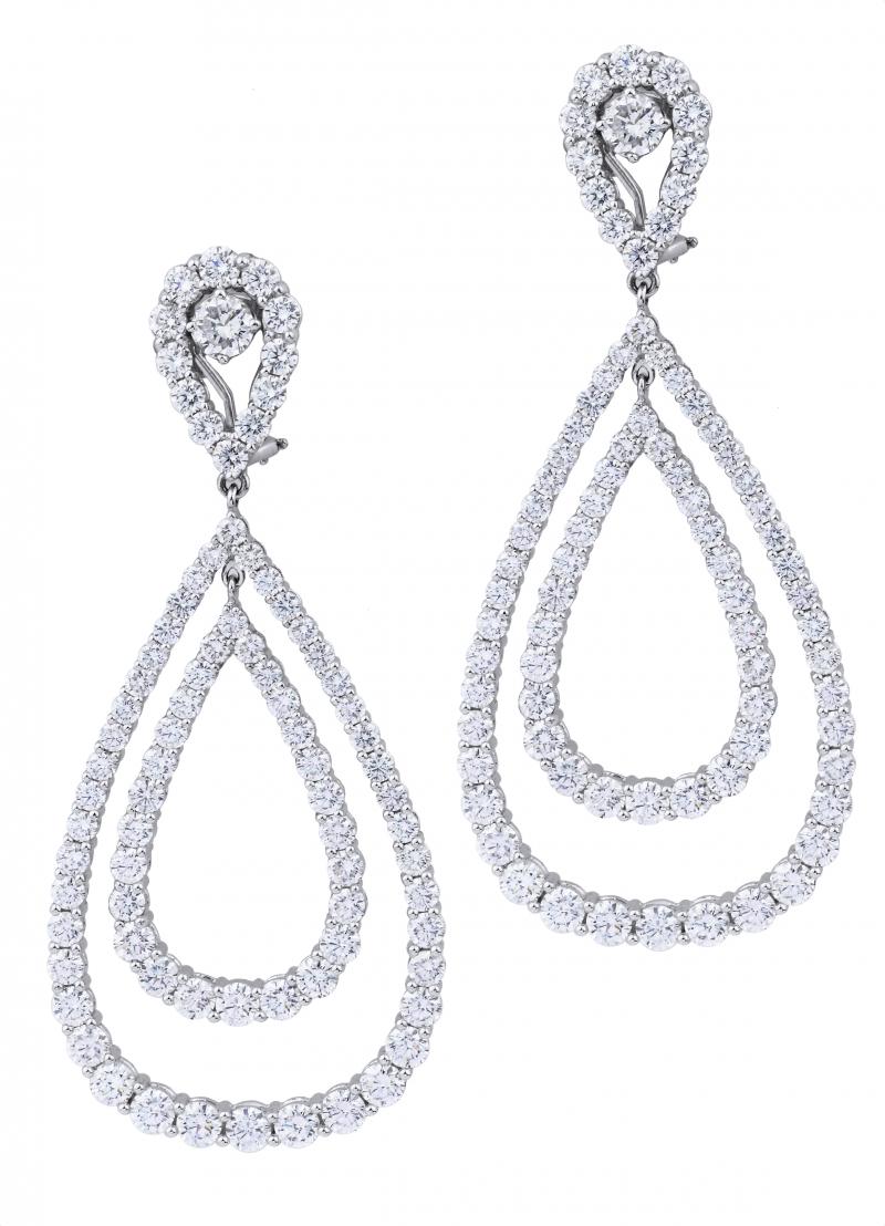 18k White Gold Diamond Pear Loop Earrings