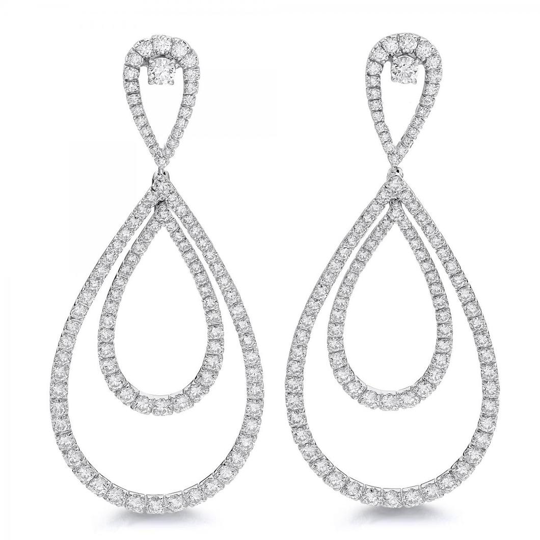 18k White Gold Diamond Pear Loop Earrings